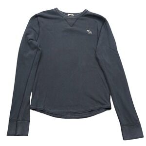 Y2K Abercrombie‎ & Fitch Muscle Shirt Long Sleeve Mens M Navy Blue Distressed